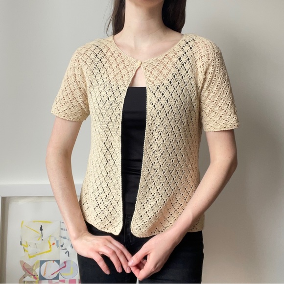 90’s vintage yellow crochet open cardigan / medium - Picture 1 of 9